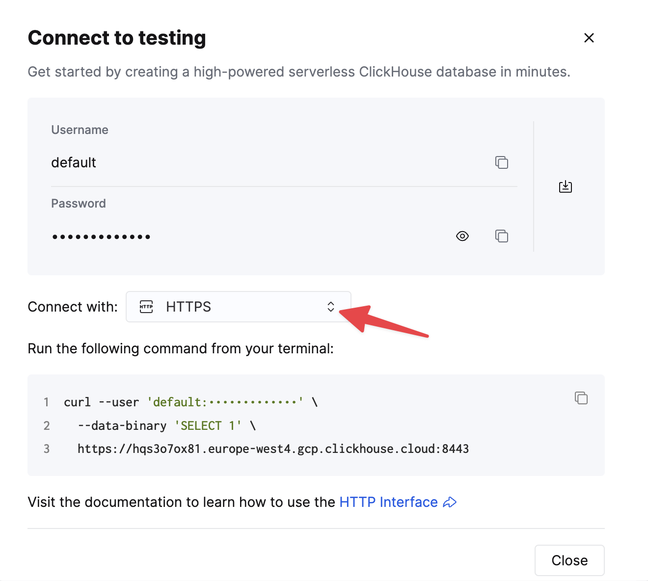 ClickHouse Cloud HTTPS 연결 정보
