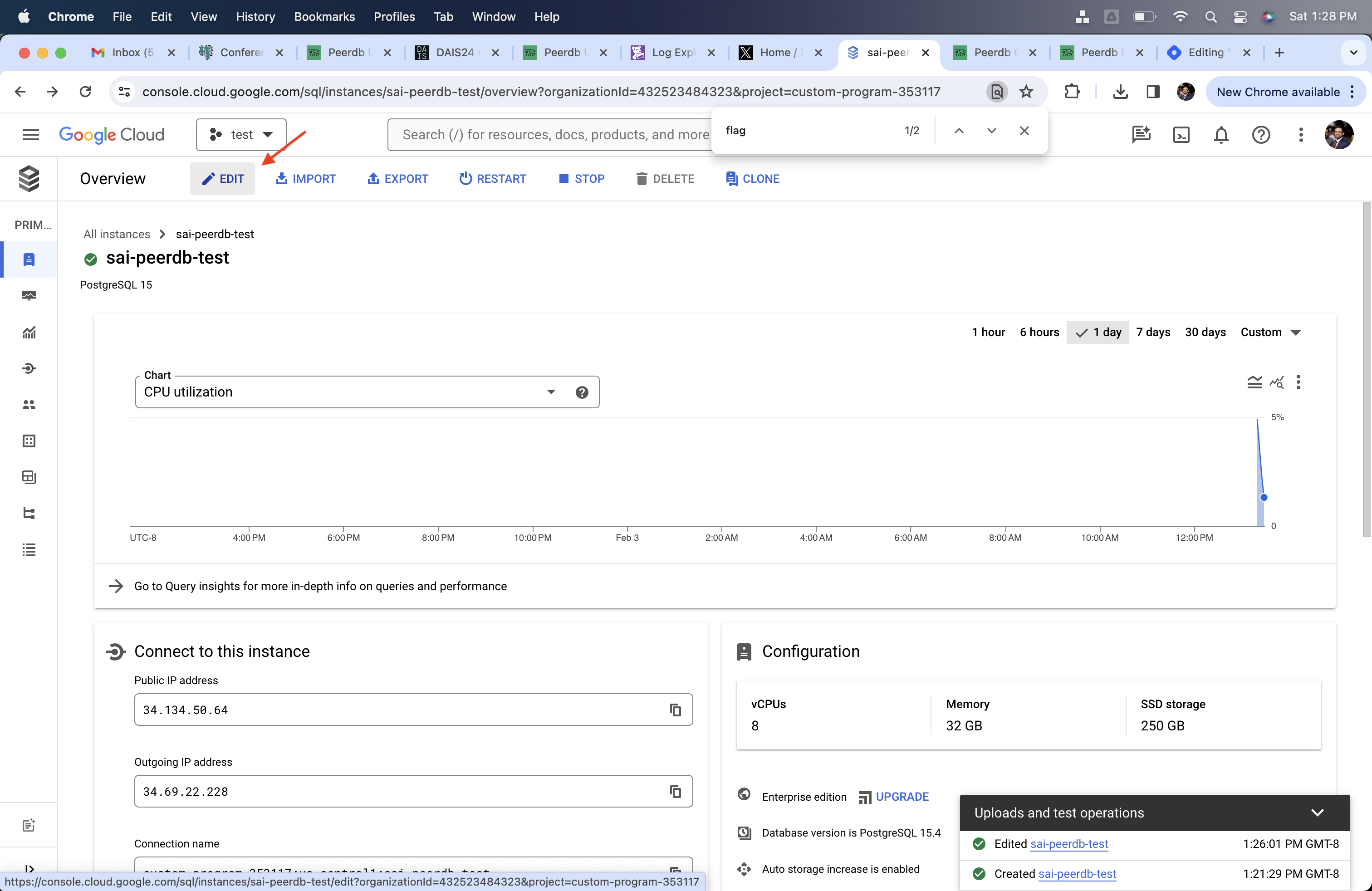 Cloud SQL Postgres에서 Edit 버튼